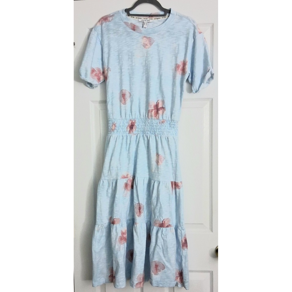 Peace Love World Dress Womens Size S Blue Floral Cotton Jersey Tiered Tee Shirt